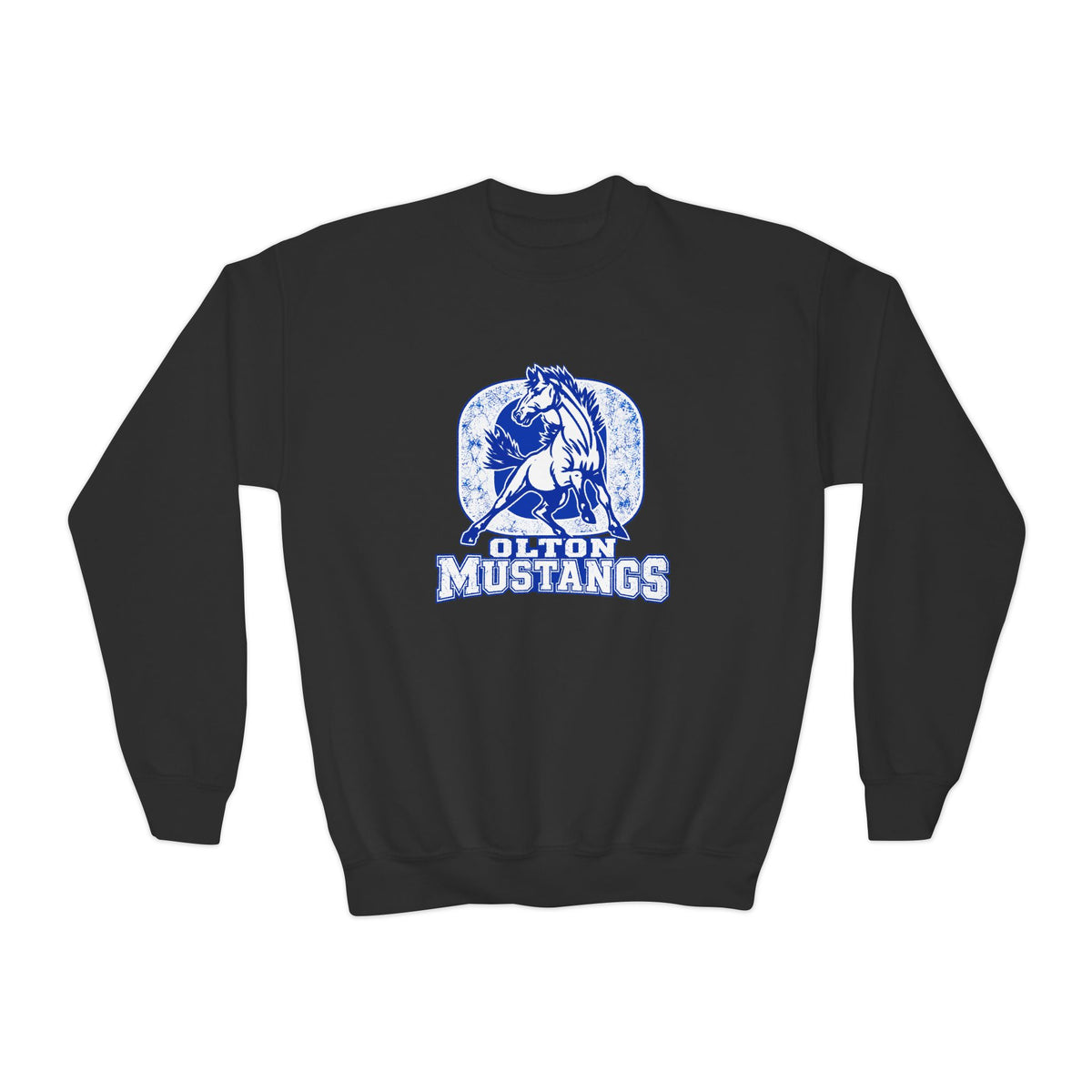 Youth Crewneck Sweatshirt - Dilton Mustangs Retro Mascot Graphic