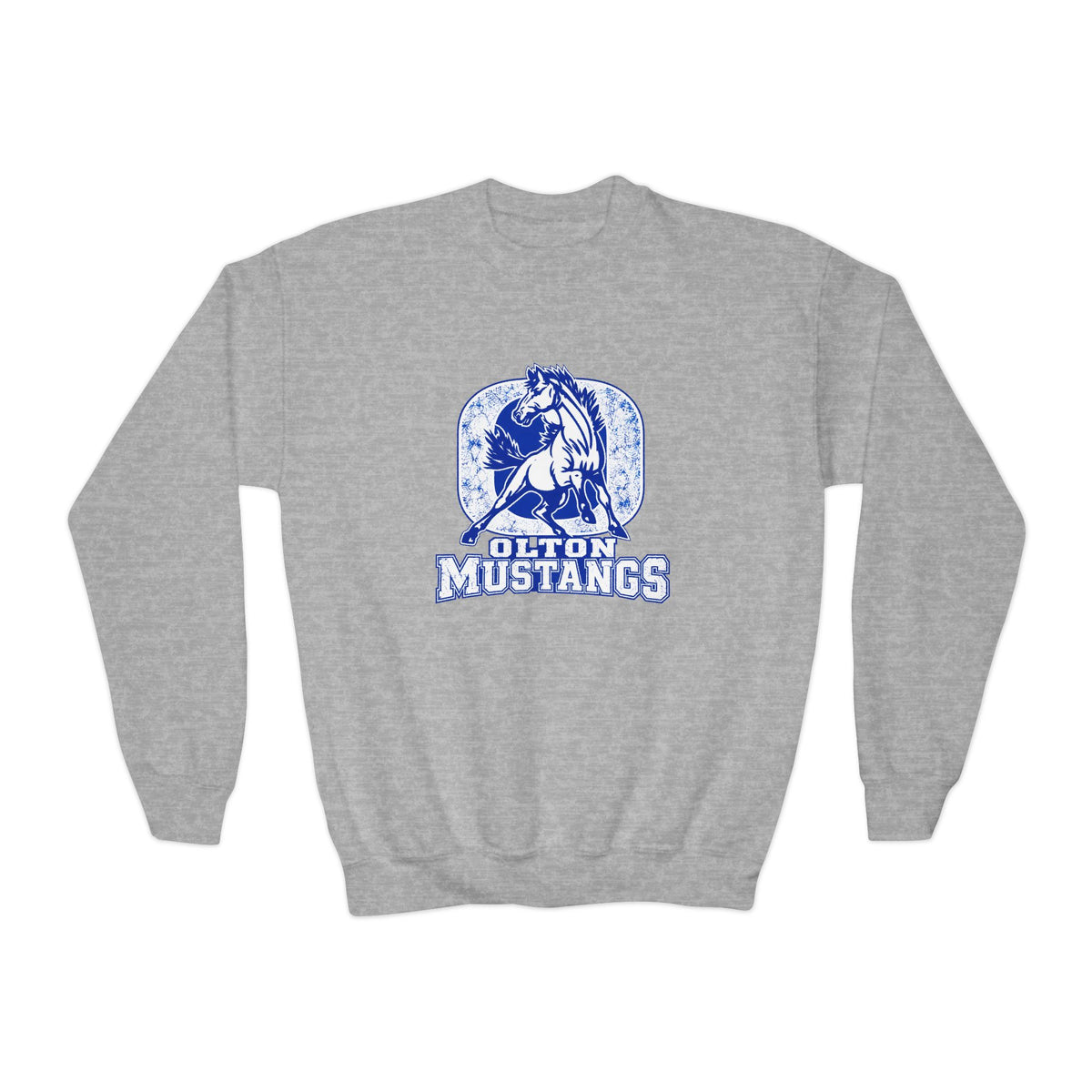 Youth Crewneck Sweatshirt - Dilton Mustangs Retro Mascot Graphic