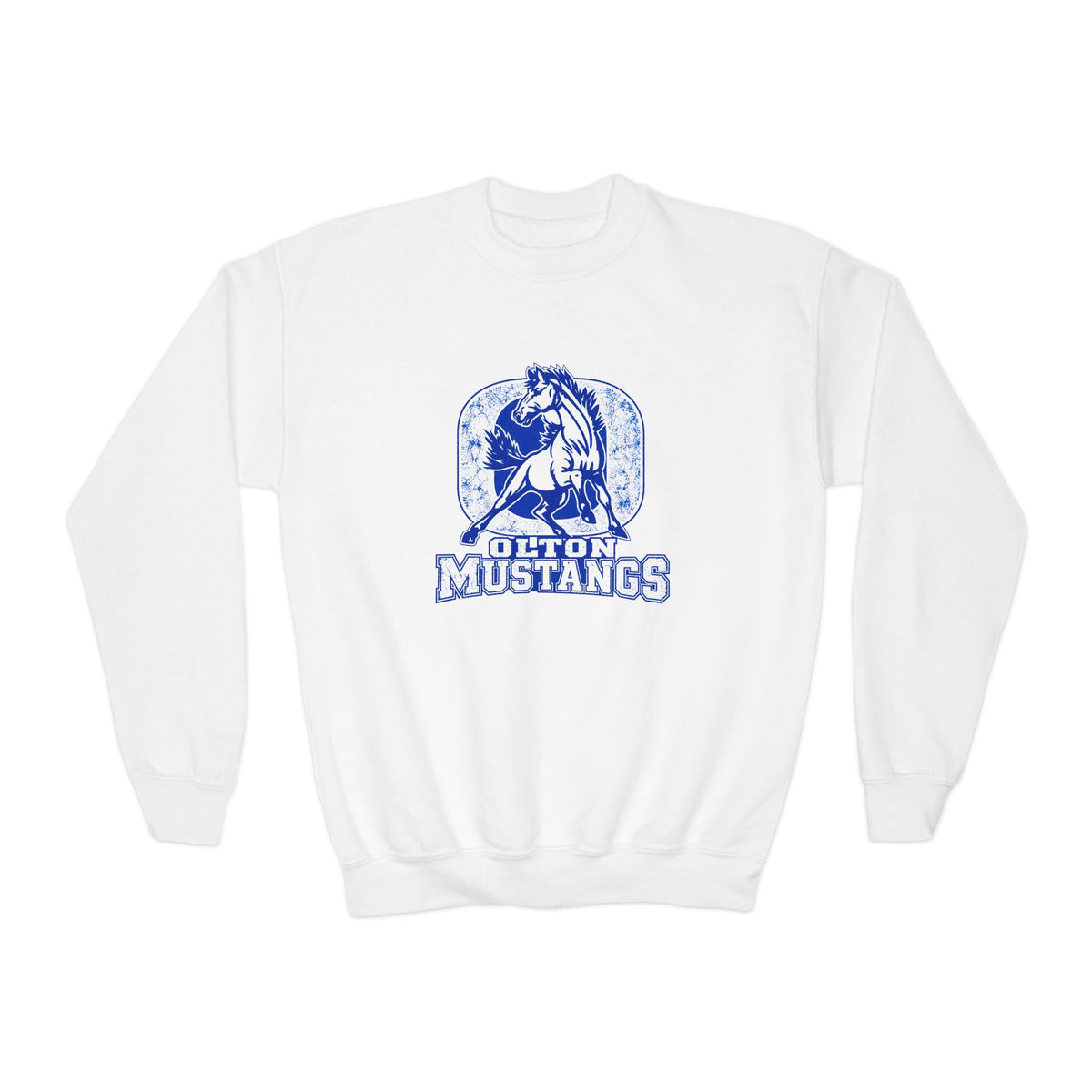 Youth Crewneck Sweatshirt - Dilton Mustangs Retro Mascot Graphic