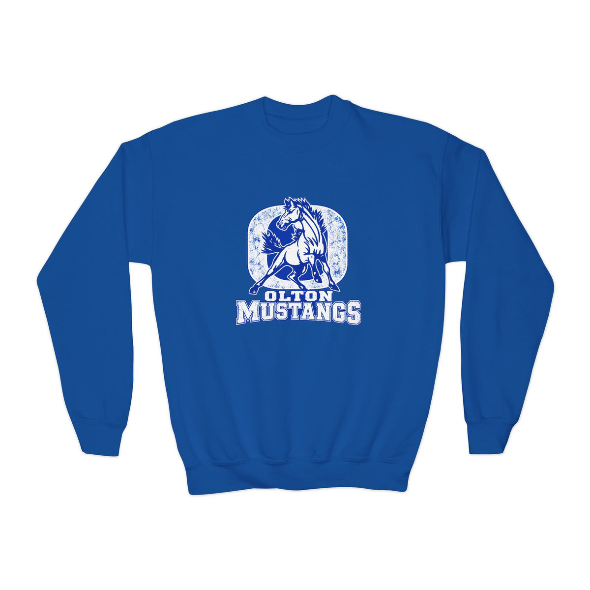 Youth Crewneck Sweatshirt - Dilton Mustangs Retro Mascot Graphic