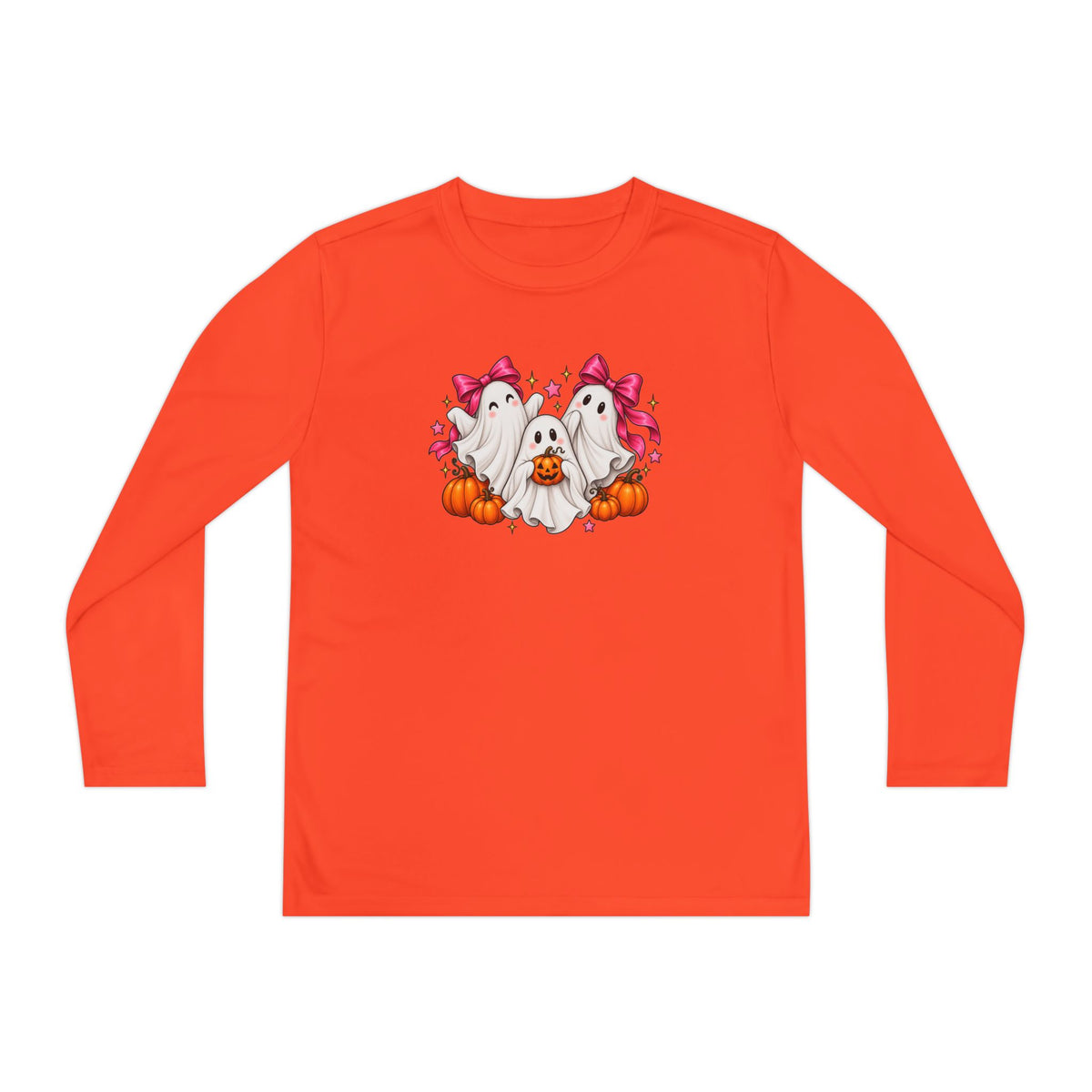 Cute Halloween Ghost Trio with Bows & Pumpkins