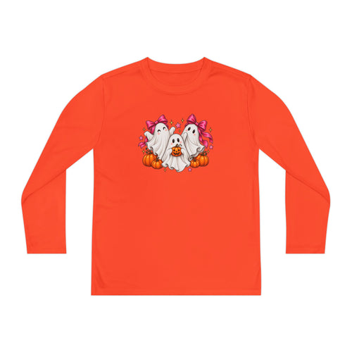 Cute Halloween Ghost Trio with Bows & Pumpkins